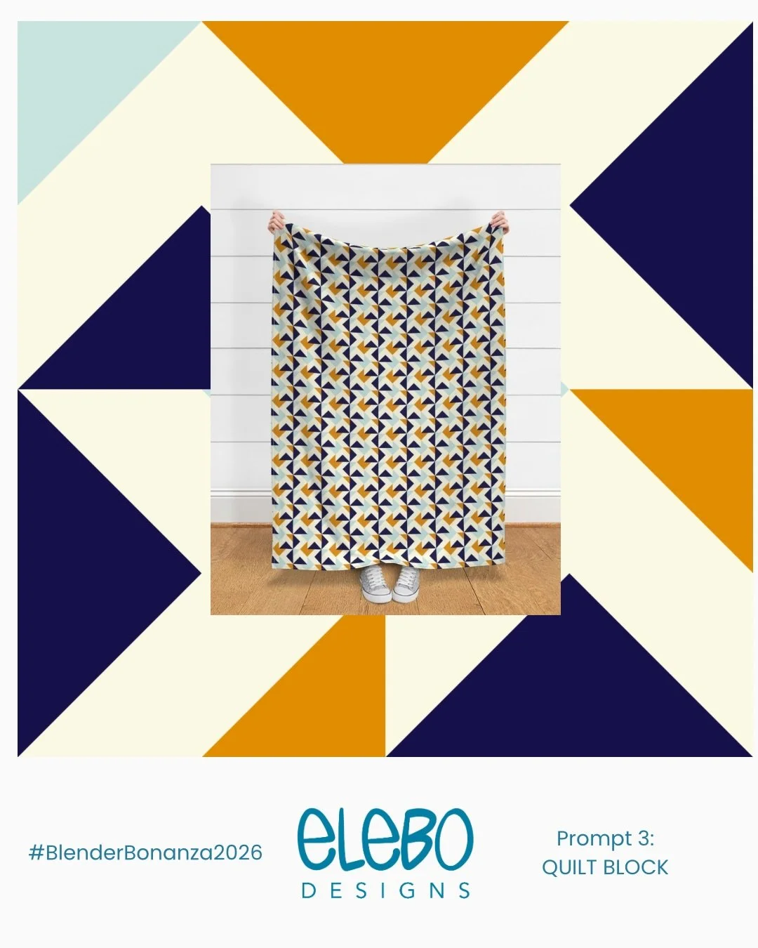 A bold geometric pattern for the @powersellersacademy #blenderbonanza26 prompt 3: quilt block. Its playful, structured repeat brings a nostalgic vintage vibe and a cheerful retro feel.
Available in my Spoonflower shop in the &ldquo;Modern nautical&rd