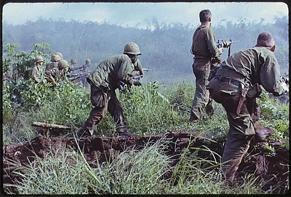 Infantry patrol moves up to assault Operation Hawthorne