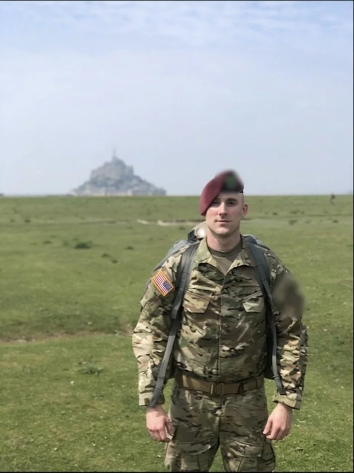 US Army soldier by castle