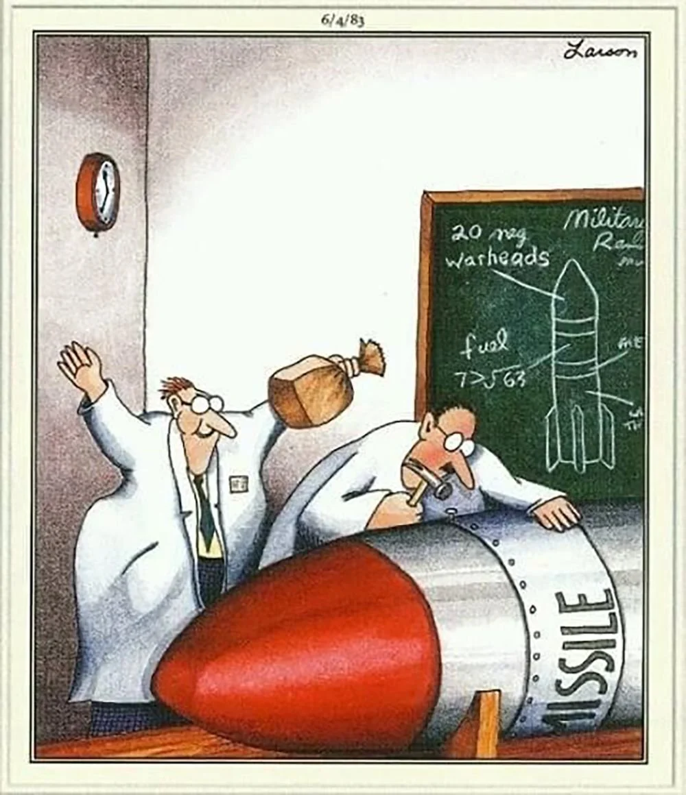 Far Side bomb scientists comic