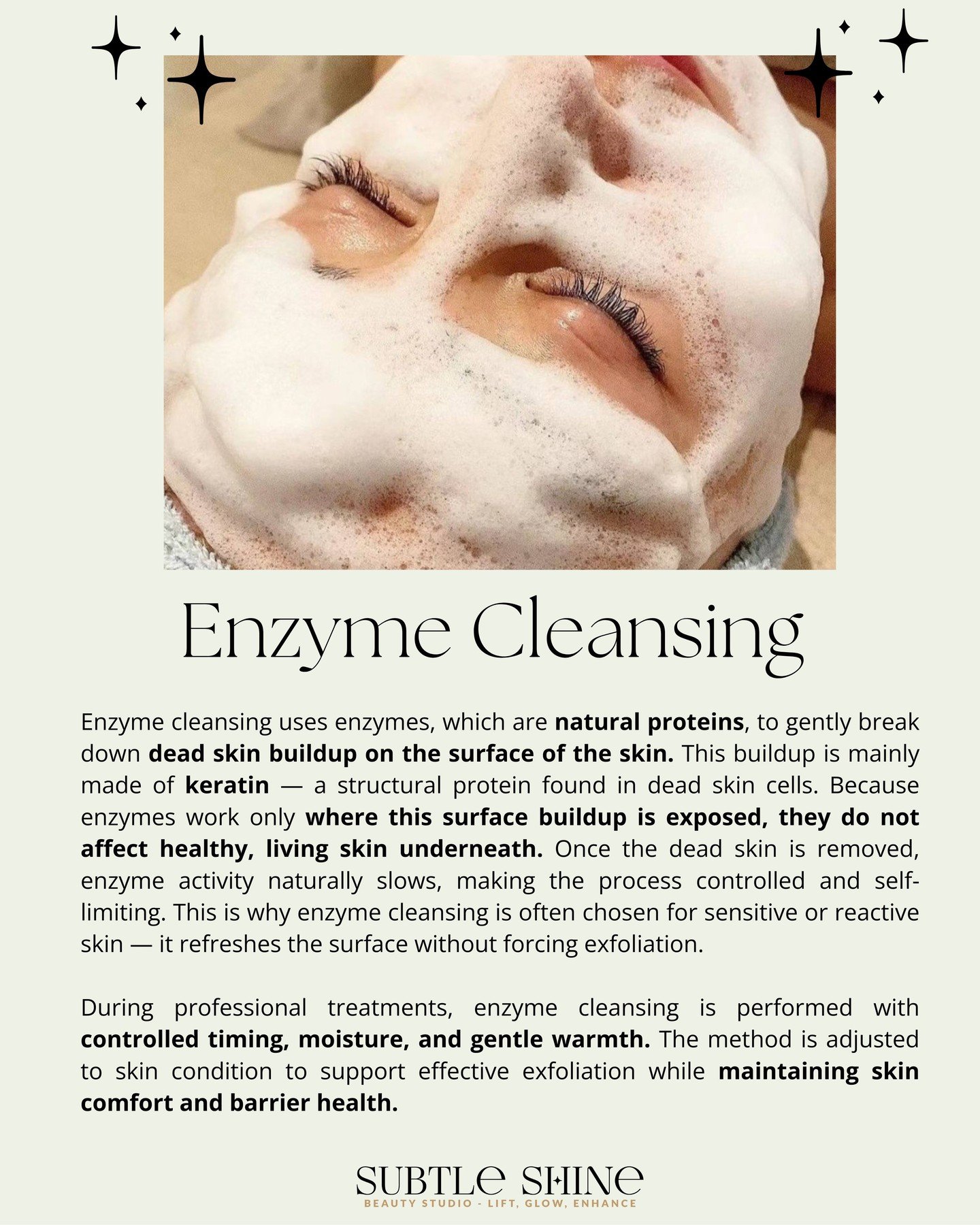 Why enzyme cleansing feels different on the skin

Exfoliation is often expected to feel active, such as tingling, warmth, or tightness.

Enzyme cleansing usually feels calmer. When activated with moisture and gentle warmth, enzymes help loosen and re