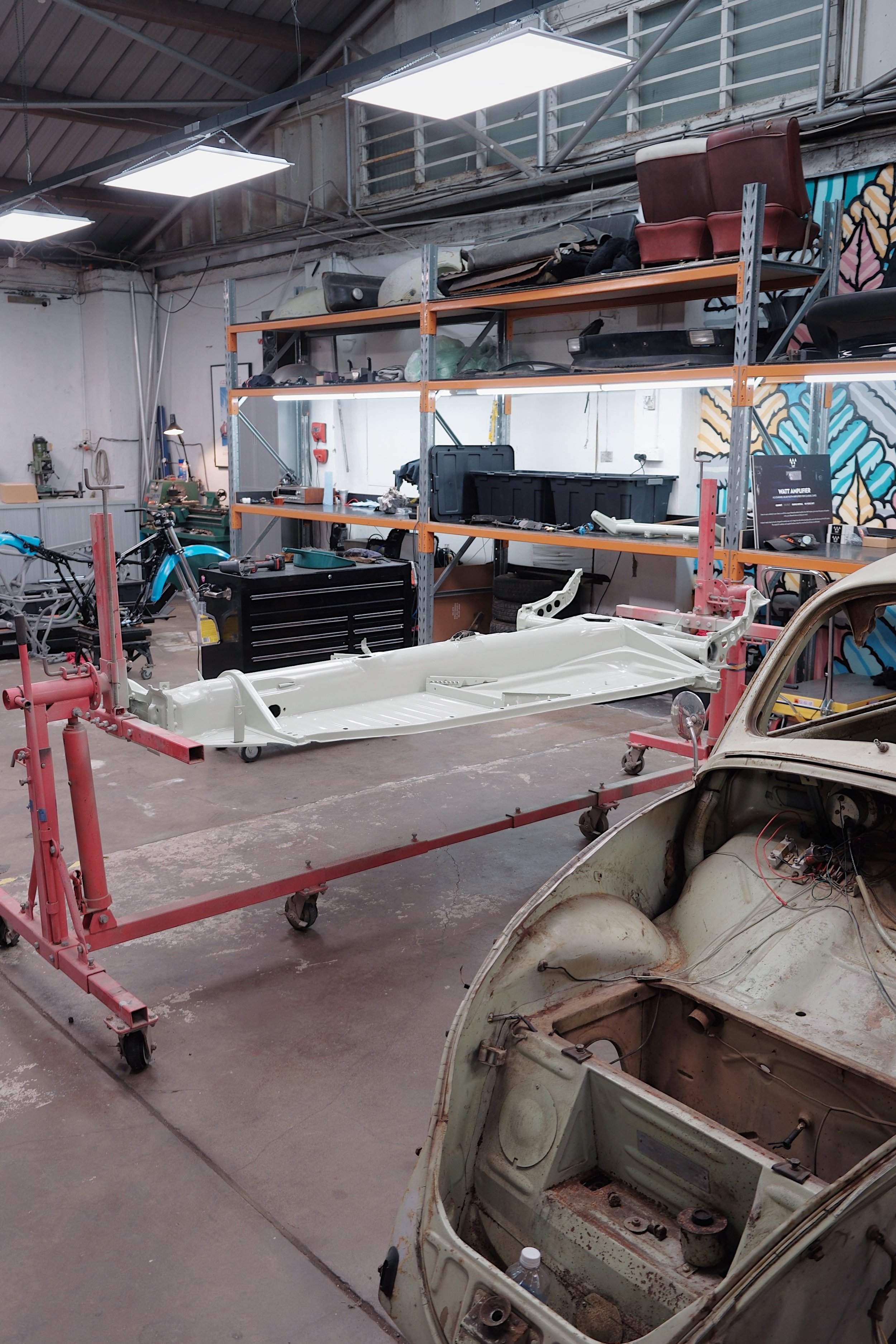 1960 VW Beetle chassis sand blasted and epoxy coated.