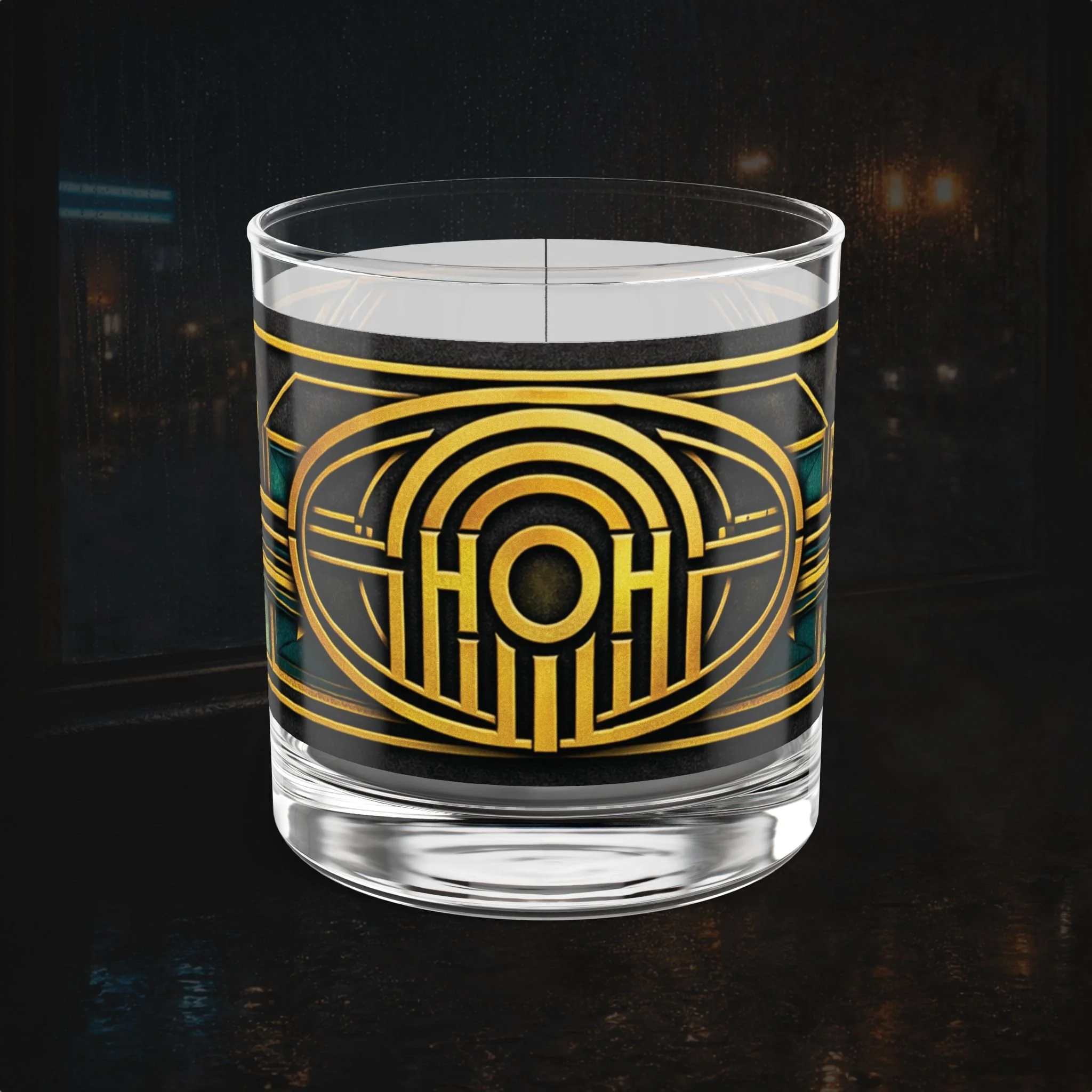 HoH Deco – Lounge & Leisure Games – Gold & Teal Whiskey Rocks Glass by House of Henley Collections