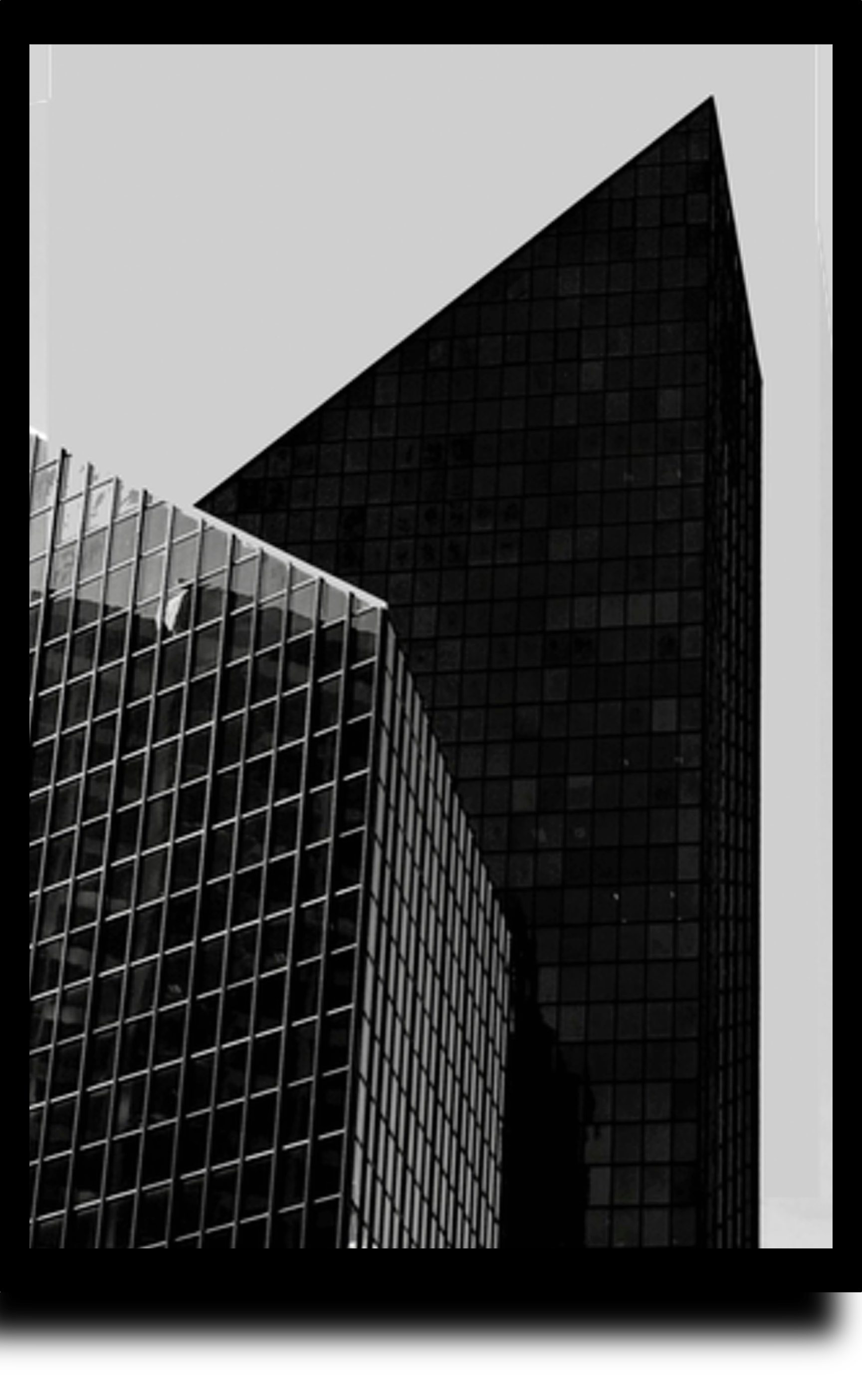 Architectural photograph of modern buildings in Belltown, Seattle, emphasizing grid patterns and repetition.