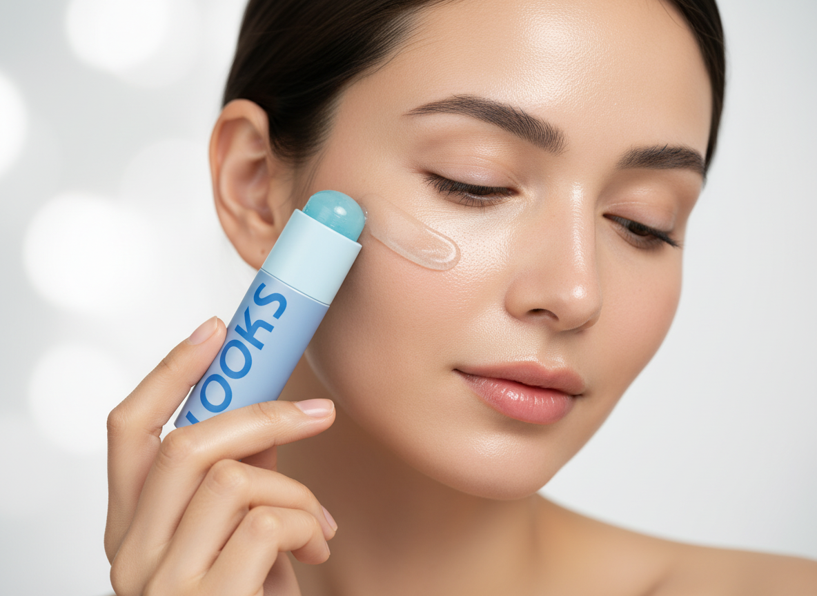 Firefly_Gemini Flash_create an image of someone with very glowy and hydrated skin rolling this product on  780934.png