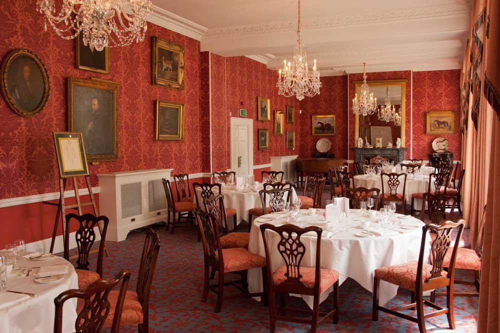 A young woman sitting on an ornate vintage sofa with her small dog, reading a book in a warmly-lit room decorated with classical paintings and a decorative rug.