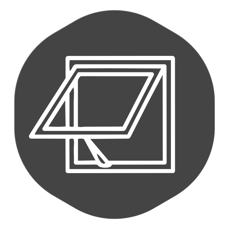 Icon of photo frames on a dark circular background.