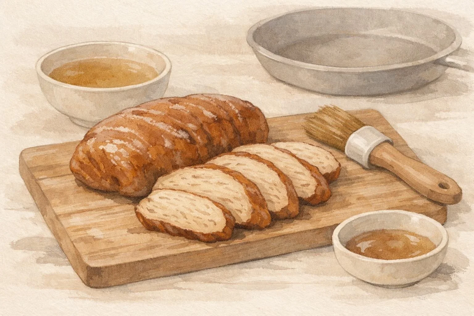 Illustration of sliced seitan showing tender fibrous texture on a wooden board