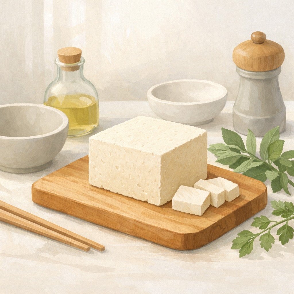 Tofu as a symbol of calm, kindness, and sustainable living.