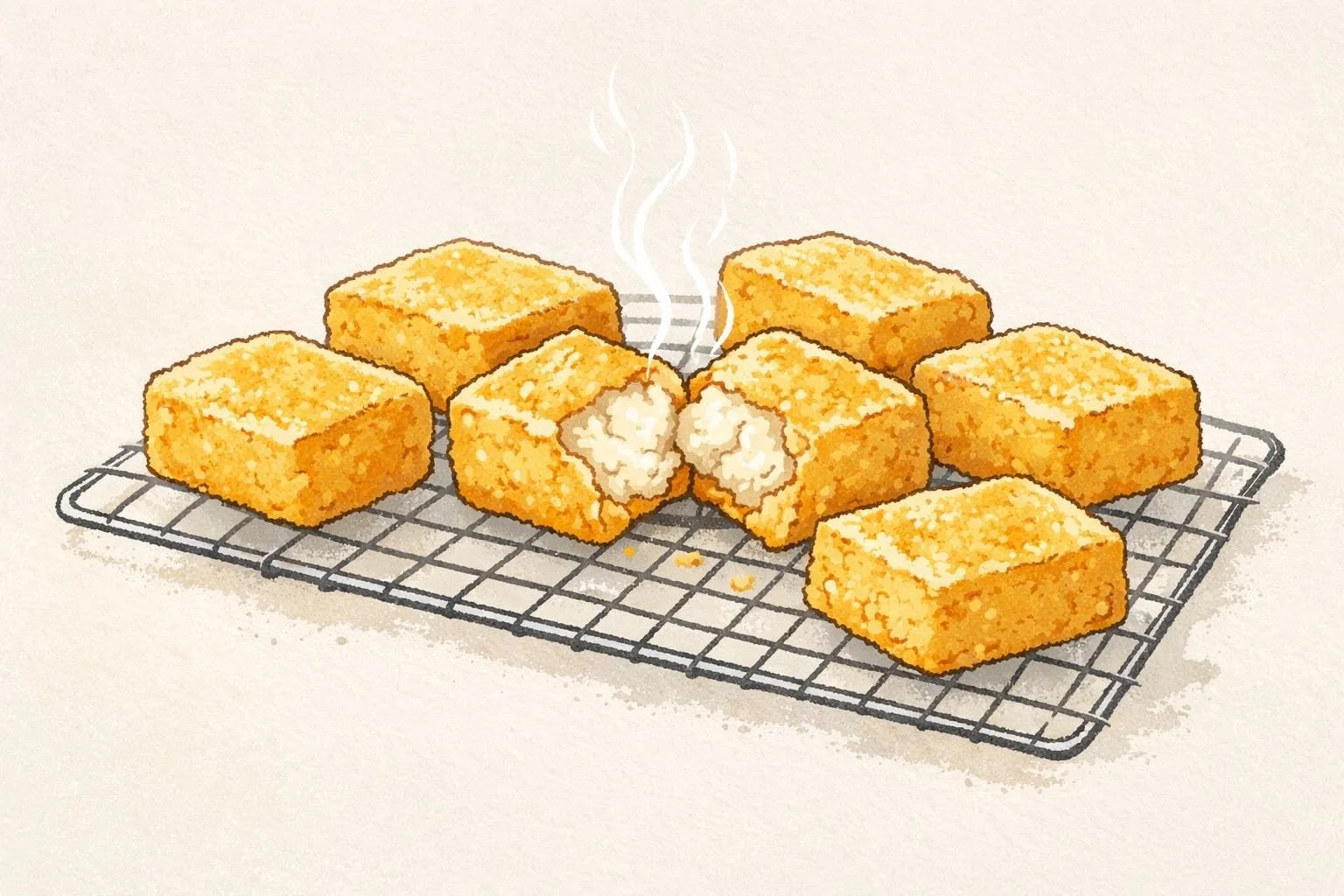 Crispy battered tofu with golden crust and tender, juicy interior