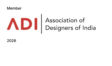 Logo of the Association of Designers of India (ADI) with red initials and black text.