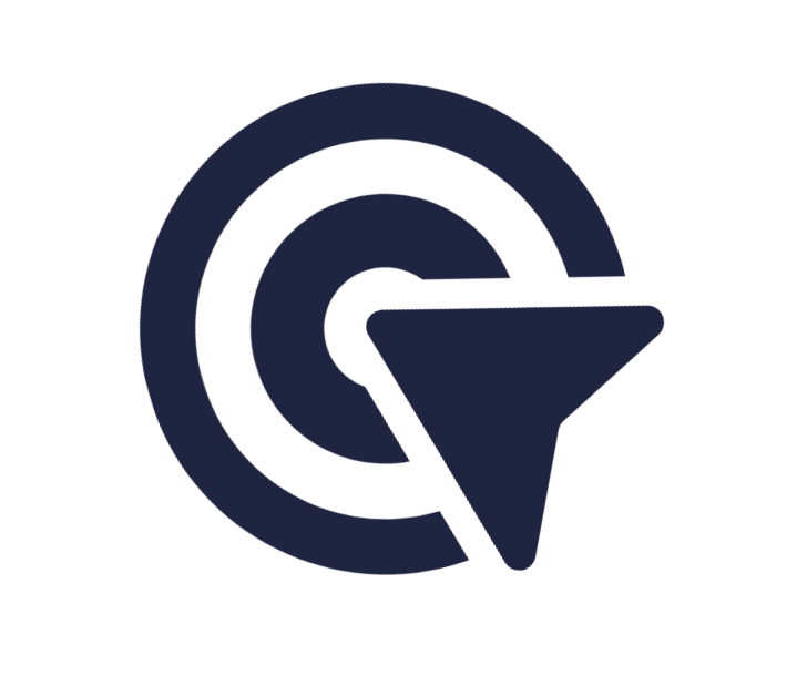Dark blue target and pointer symbol on a black background.
