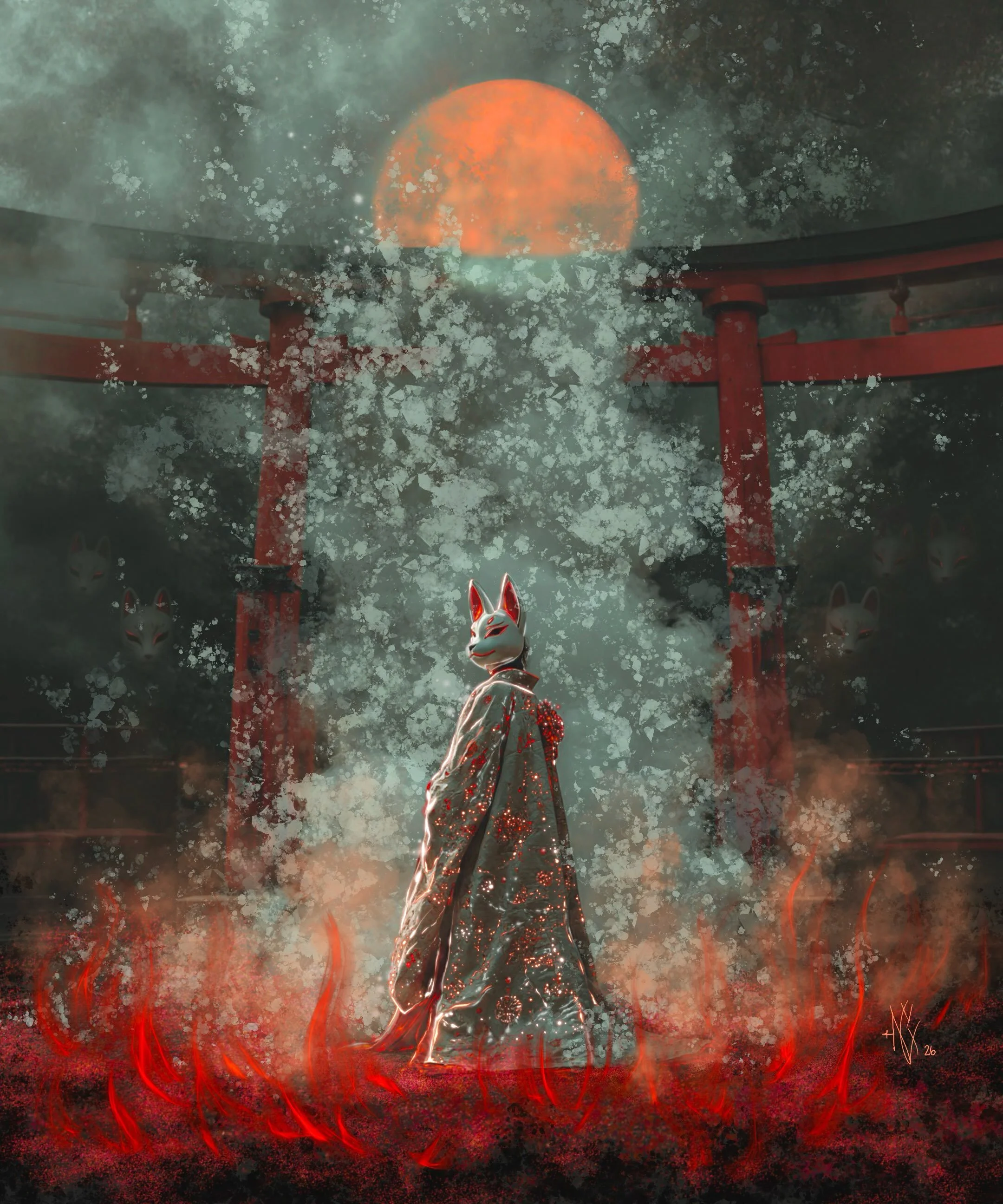 New painting for my &ldquo;whispers of the Yokai&rdquo; collection. This is &ldquo;Blood Moon Kitsune: Mystic Shrine Guardian&rdquo;. The painting is adorned with Austrian Crystals and glows in the dark. This mischievous trickster is known for shape 