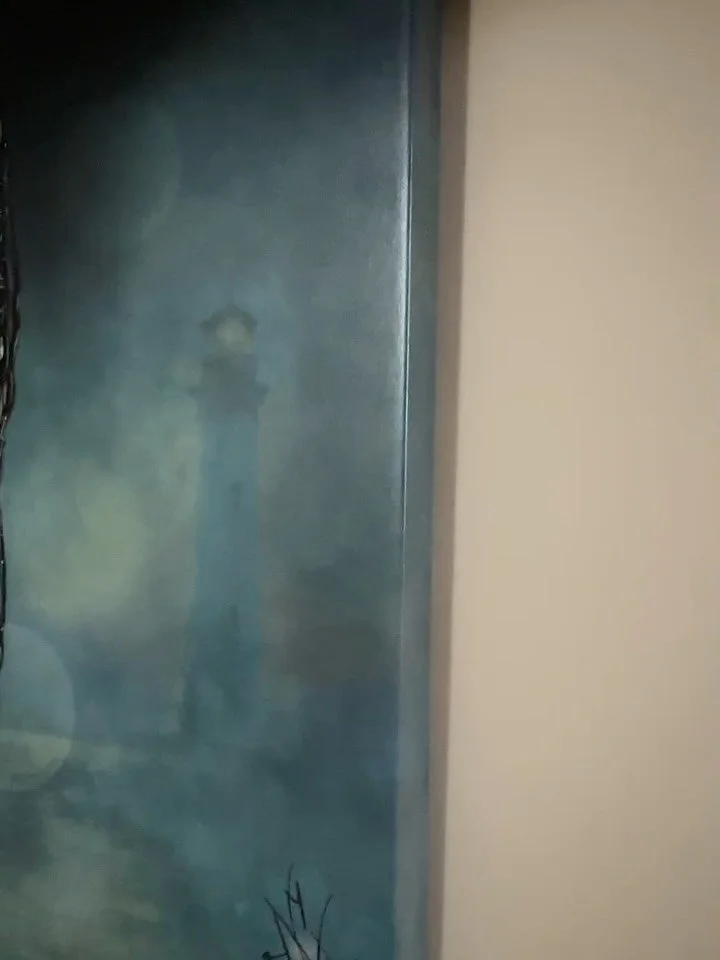 This is &ldquo;Tears of the Siren&rdquo; and part of my &ldquo;Mythic Awakening&rdquo; collection. I added some safety in the background with my name in the lighthouse.  She is acrylic on canvas and adorned in crystals and epoxy.  No epoxy on the sid