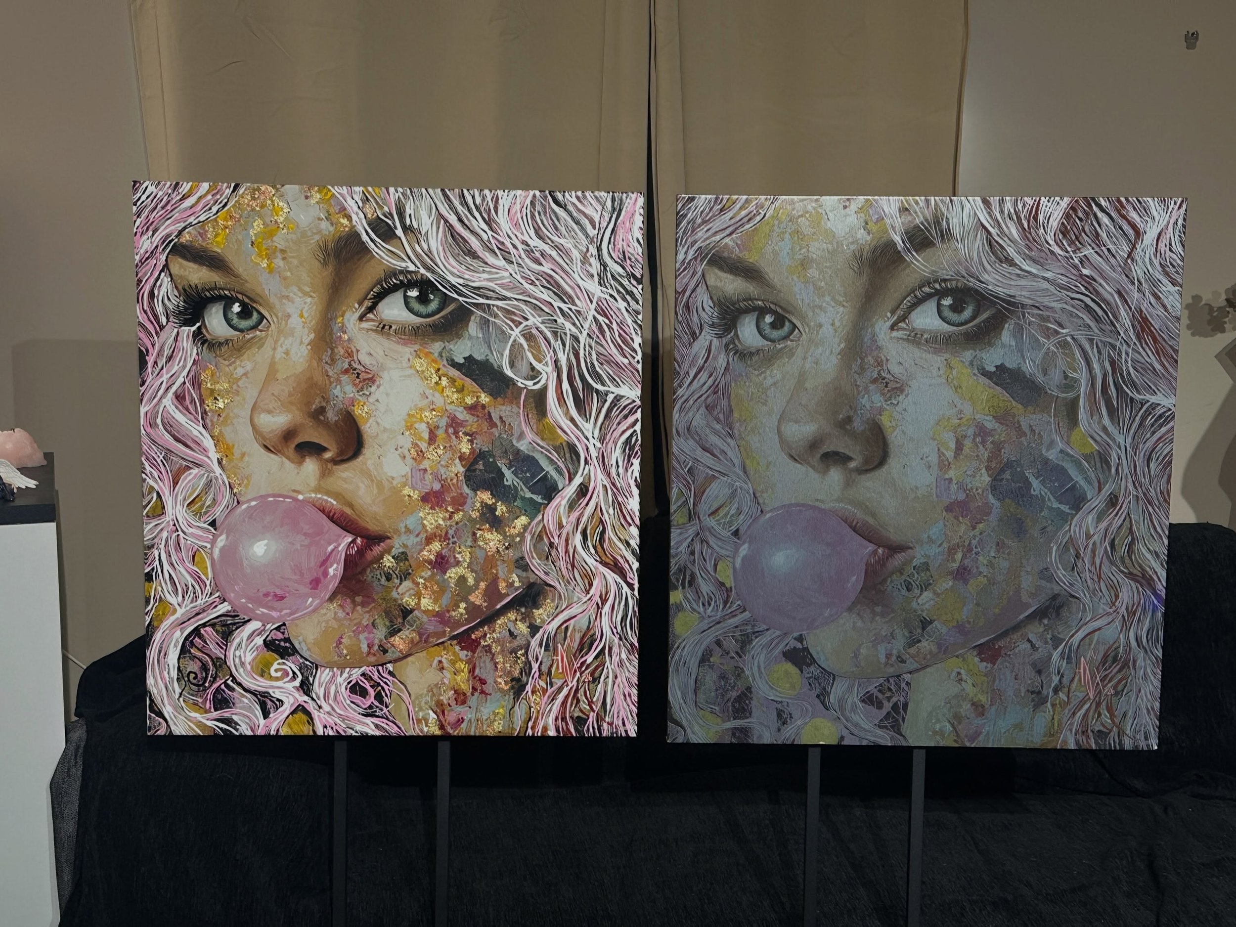 Question I get asked all the time &mdash;> What is the difference between the original and a print.  Originals have paint you can feel, gold flakes, crystals, etc. prints are great and they are flat. They hang and look different. These are example