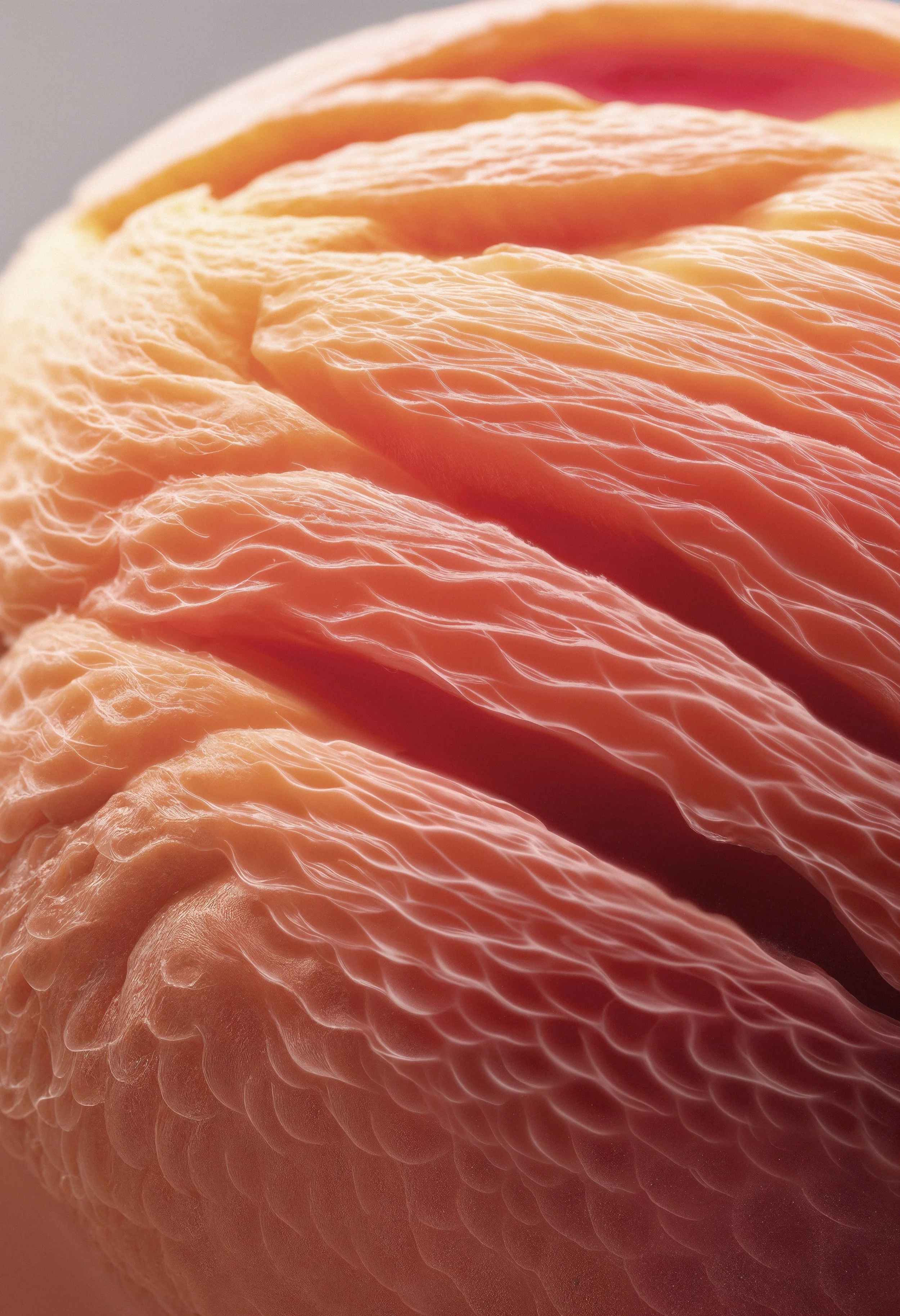 Nahaufnahme einer geschnittenen Mandarine, die die detaillierte Textur und die saftigen Segmente zeigt.