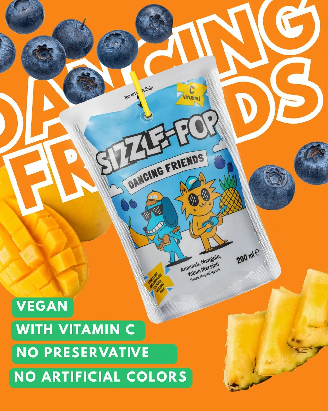 ⁨	⁨	⁨	⁨	Dancing Friends 

Mango &bull; Pineapple &bull; Blueberry

استعدّ ترقص مع Dancing Friends! 💃🕺💙
مانجا، أناناس وتوت أزرق&hellip; نكهة منعشة وغنية ومليانة طاقة!

  Vegan ✔️
✔️ غني بفيتامين C
✔️ بدون مواد حافظة
✔️ بدون ألوان صناعية

النكهة الل