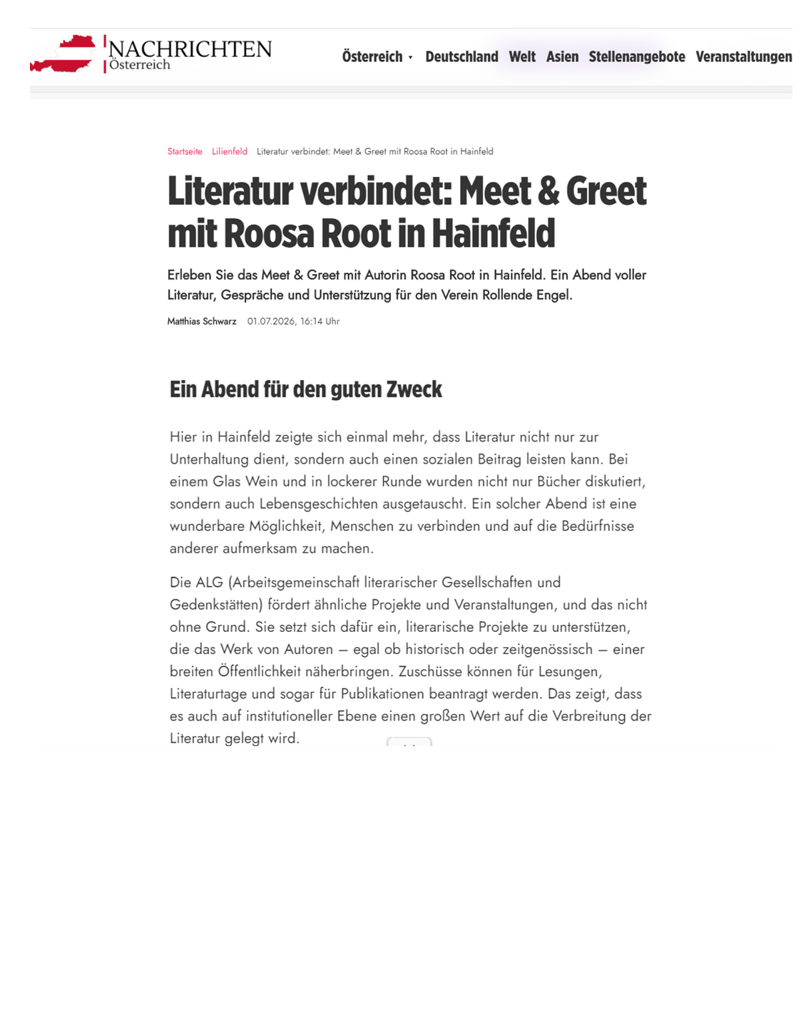 Artikel Hainfeld, Roosa Root, Zeitung, Nachrichten Österreich, die nachrichten.at, Charity, Rollende Engel