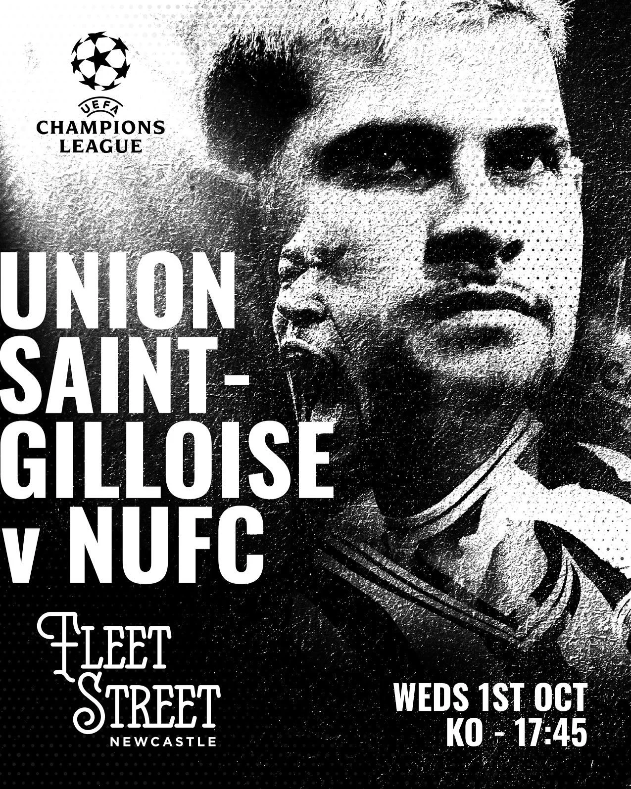 ⚫⚪ Champions League night at Fleet Street! ⚫⚪
The toon take on Union Saint-Gilloise tomorrow &ndash; kick-off 17:45! 🍺

To make it even better&hellip; it&rsquo;s &pound;1 drinks every time Newcastle score (for 10 minutes after each goal). 🔥

Get do