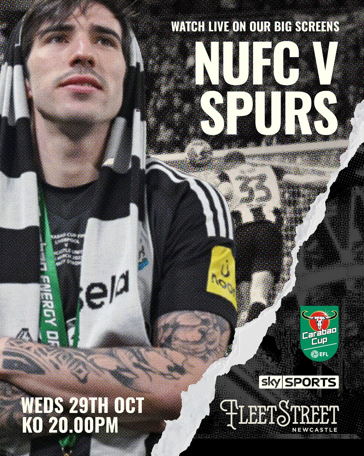 ⚫⚪ NUFC v Spurs &ndash; Live at Fleet Street! ⚪⚫
Join us tomorrow for a massive Carabao Cup night! 🍻

We&rsquo;ll be kicking things off with a special pre-match talk hosted by John Gibson, joined by a very special guest &ndash; Supermac &ndash; maki