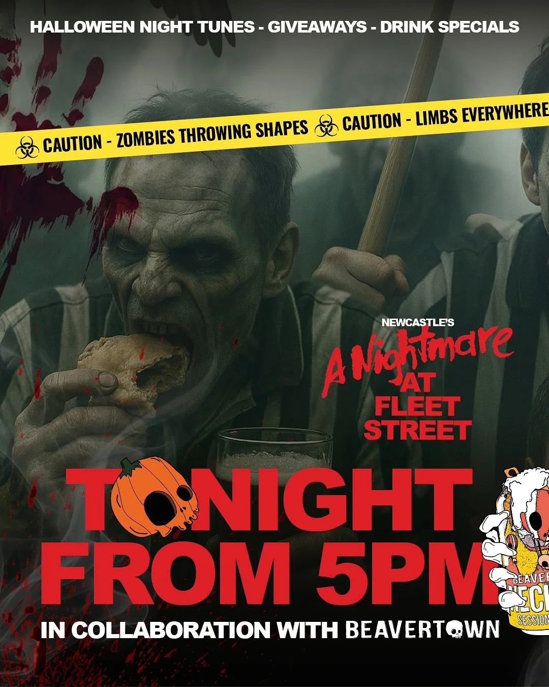 🧟&zwj;♀️ It&rsquo;s going off tonight at Fleet Street! 🎃
Kicking off from 5PM with spooky tunes, giveaways, and drink specials all night 🍻

💀 Live DJs spinning spooky bangers
🎁 Loads of Beavertown freebies to grab
🍹 Cocktails from the Crypt &nd