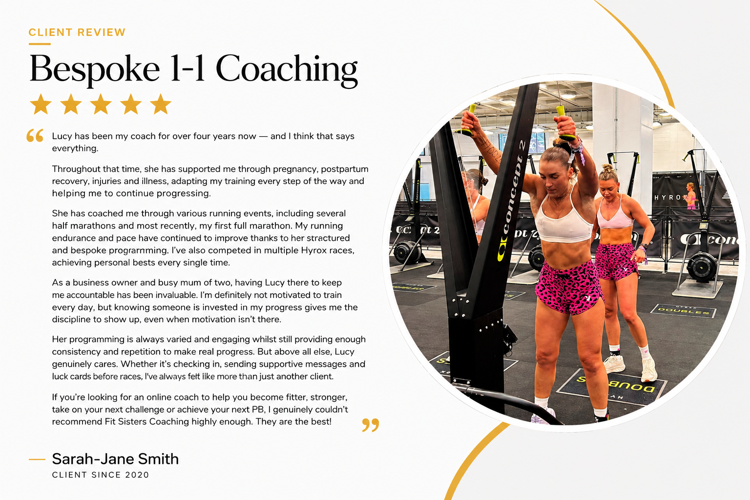client review image, female completing a Hyrox race