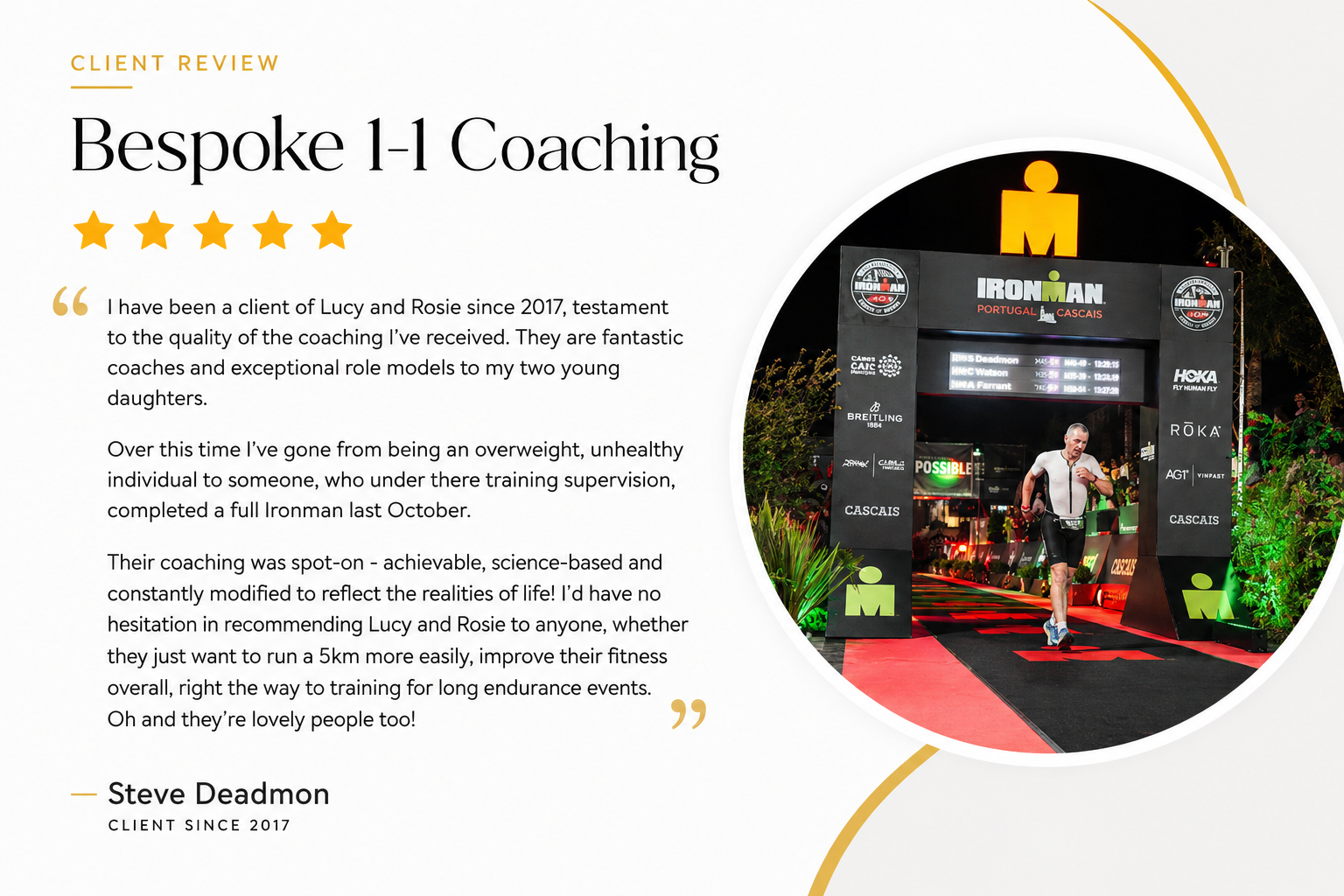 Client review 1-1 online coaching, man completing ironman
