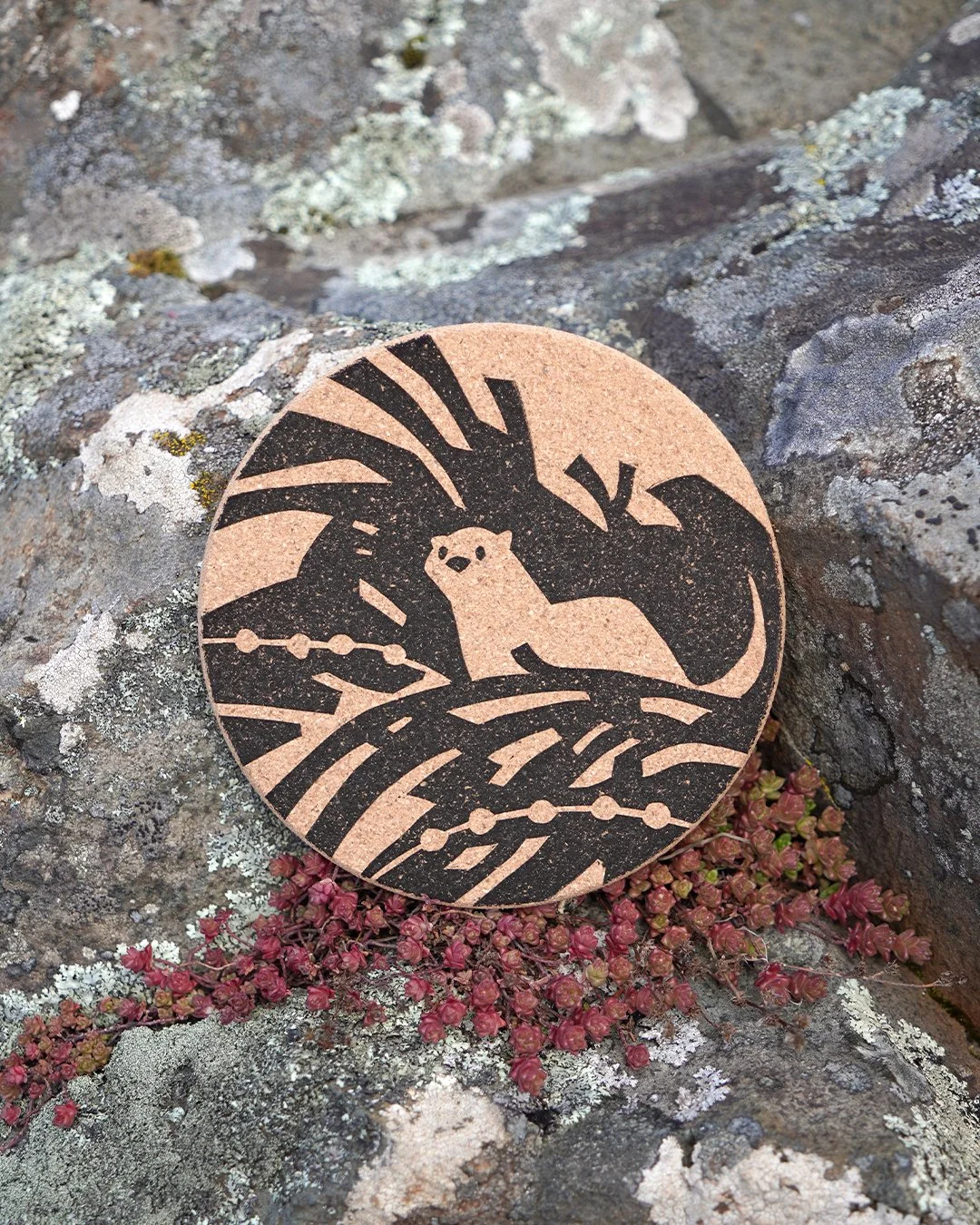 4 Pack - Otter Cork Coaster - Black