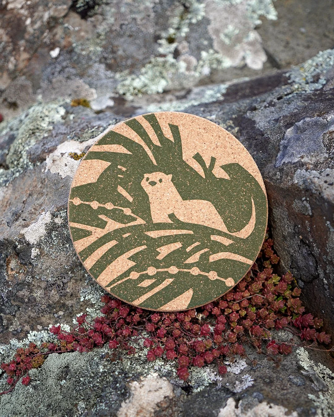 4 Pack - Otter Cork Coaster - Green