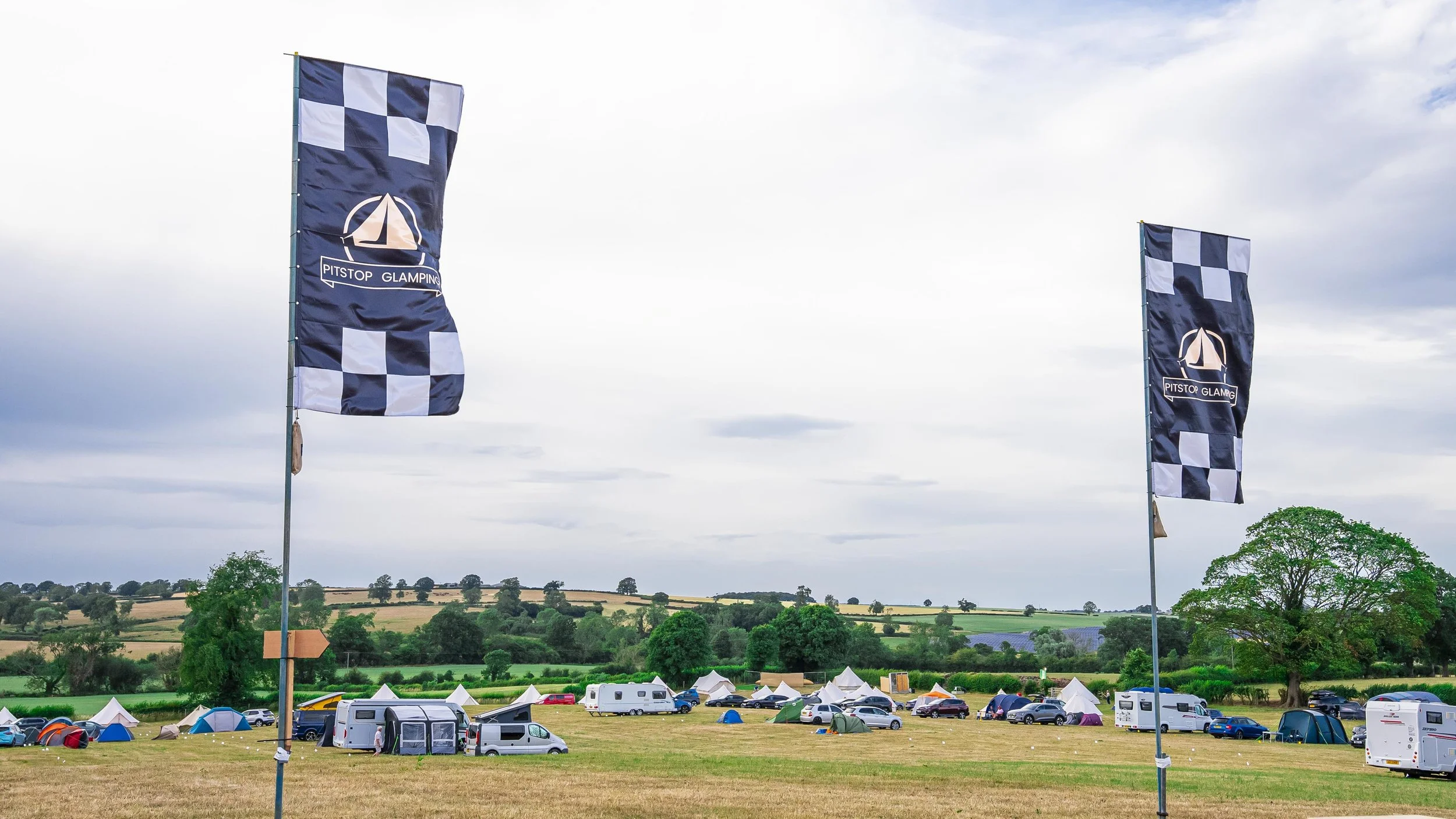 silvertsone f1 campsite in towcester with pitstop glamping flags