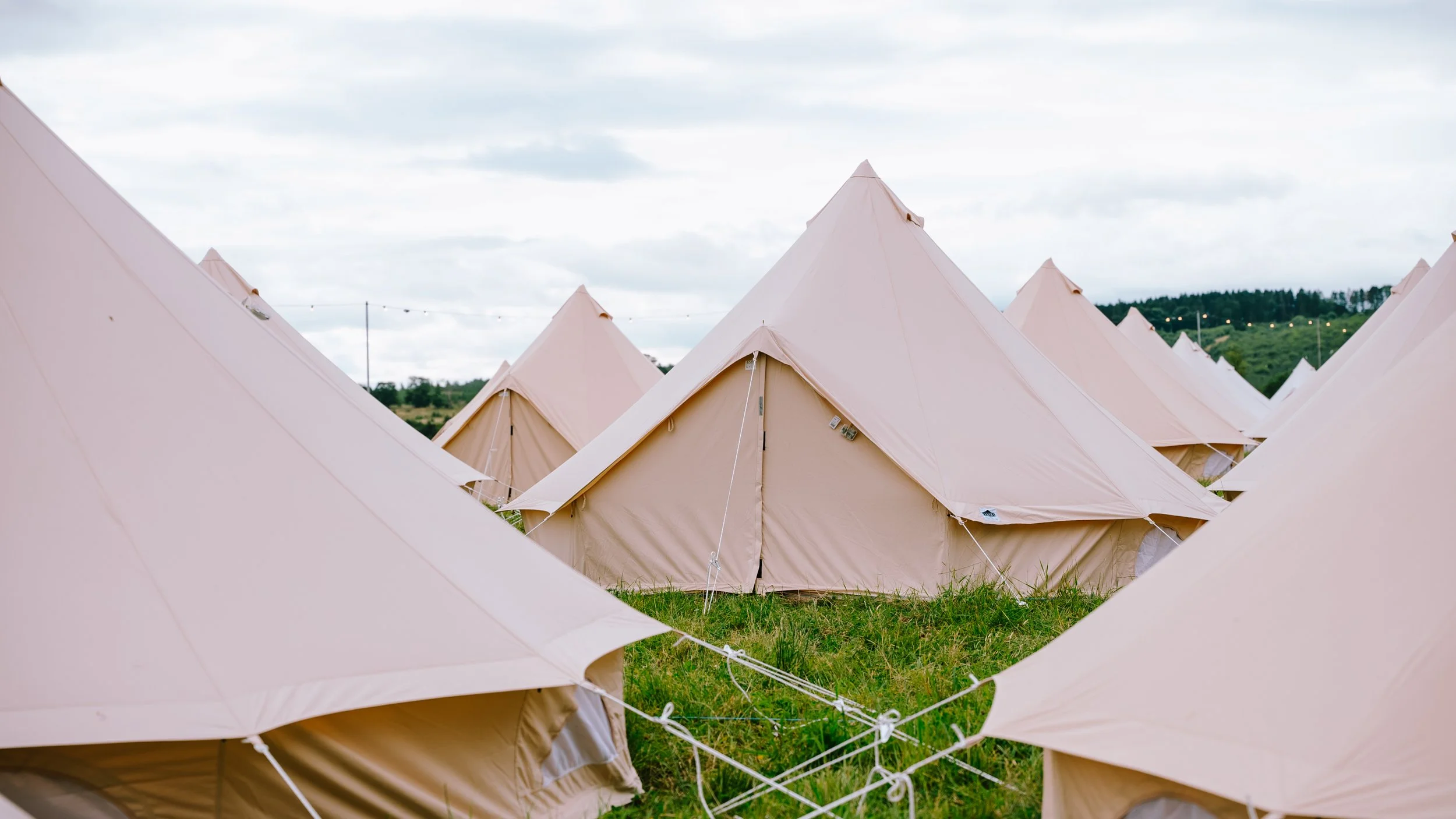 Empty bell tent glamping at Silverstone F1