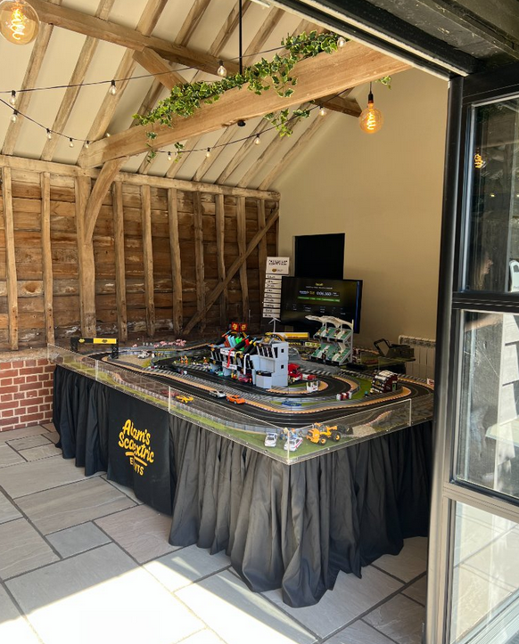 Adam scaletrix track at our pitstop glamping campsite marquee