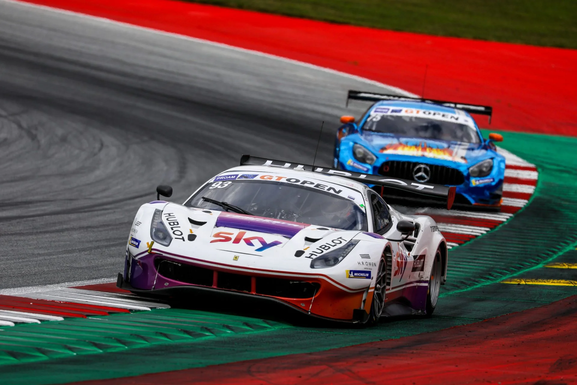 GT3 cars racing wheel to wheel at the Red Bull Ring