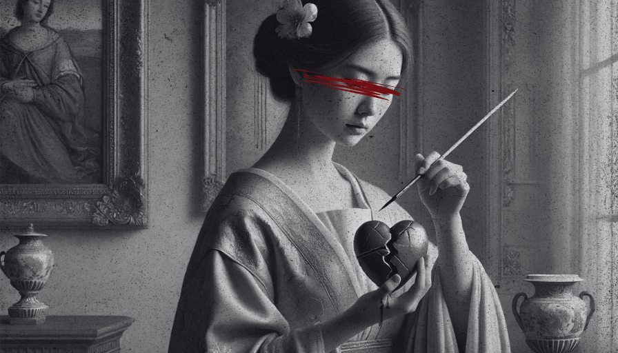 Japanese Woman Performing the Art of Kintsugi Vintage Renaissance Photo