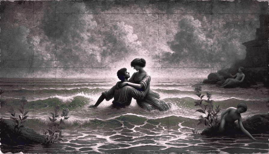 Man holding a woman in the ocean
