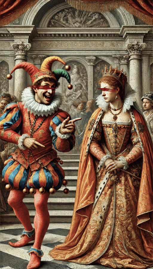 Image of a Court Jester and a Queen