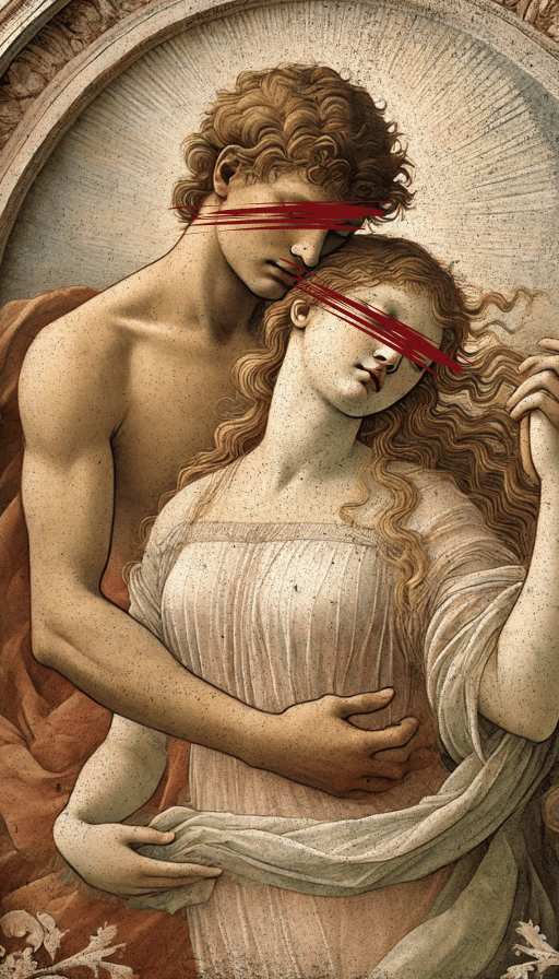 Man holding a woman in an embrace renaissance style