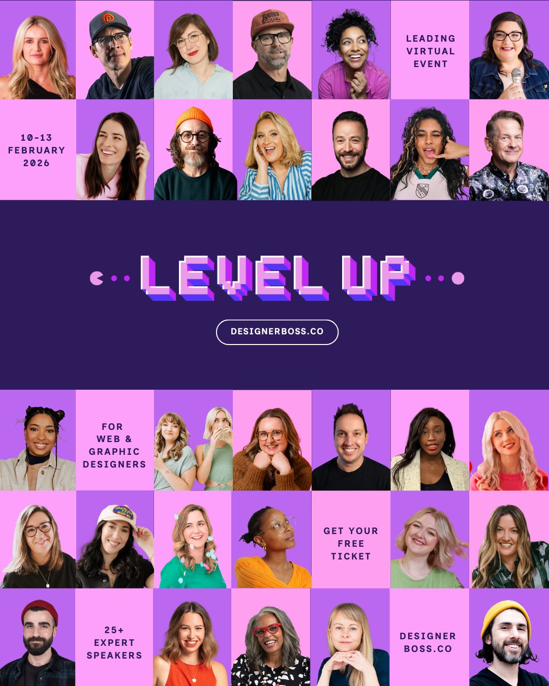 Super exciting announcement for the designers 🙌🌟 This February, I'll be speaking at LEVEL UP, a global virtual summit for graphic &amp; web designers 🥳

LEVEL UP has supported 100,000+ designers worldwide, with huge speakers in the online space wh