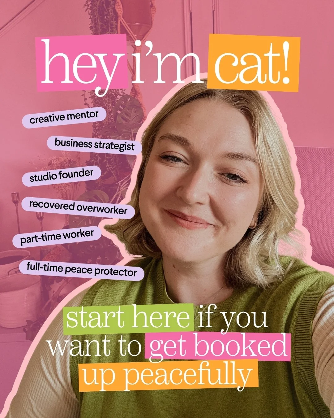 Hey pals! If you're new here - nice to meet ya 👋 I'm Cat!

Formerly burnt-out freelance designer in a past life and currently long-time booked-up creative expert, creative business strategist and the person who's gonna get you to say HELL NO to over