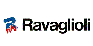 Logo de RavaGioli avec le texte 'RavaGioli' en noir et un symbole stylisé en bleu et rouge
