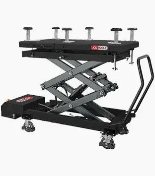 Chariot télescopique ajustable avec plusieurs supports et manette de contrôle, pour lever les batteries de véhicules électriques et les organes mécaniques type moteur, boîte à vitesses.
