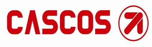 Logo de l'entreprise CASCOS avec le nom en rouge et un symbole circulaire avec une flèche pointant vers le haut