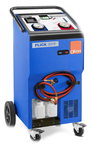 Appareil de climatisation mobile de couleur bleue avec des roues, des câbles et un panneau de contrôle.