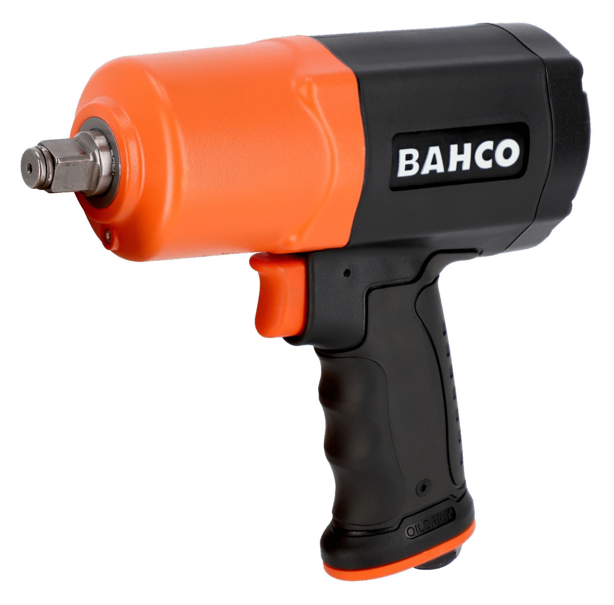 Pistolet à air comprimé noir et orange de la marque Bahco, utilisé pour gonfler ou pour des travaux nécessitant de la pression d'air.