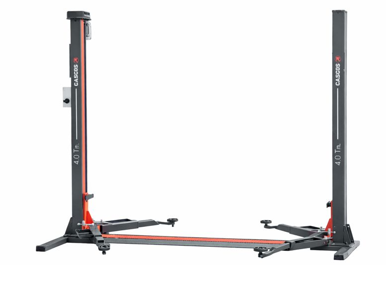 Déchargeur de poids ou appareil de levage pour véhicules avec deux colonnes, capacité de 4 tonnes, support de levage et base stable.