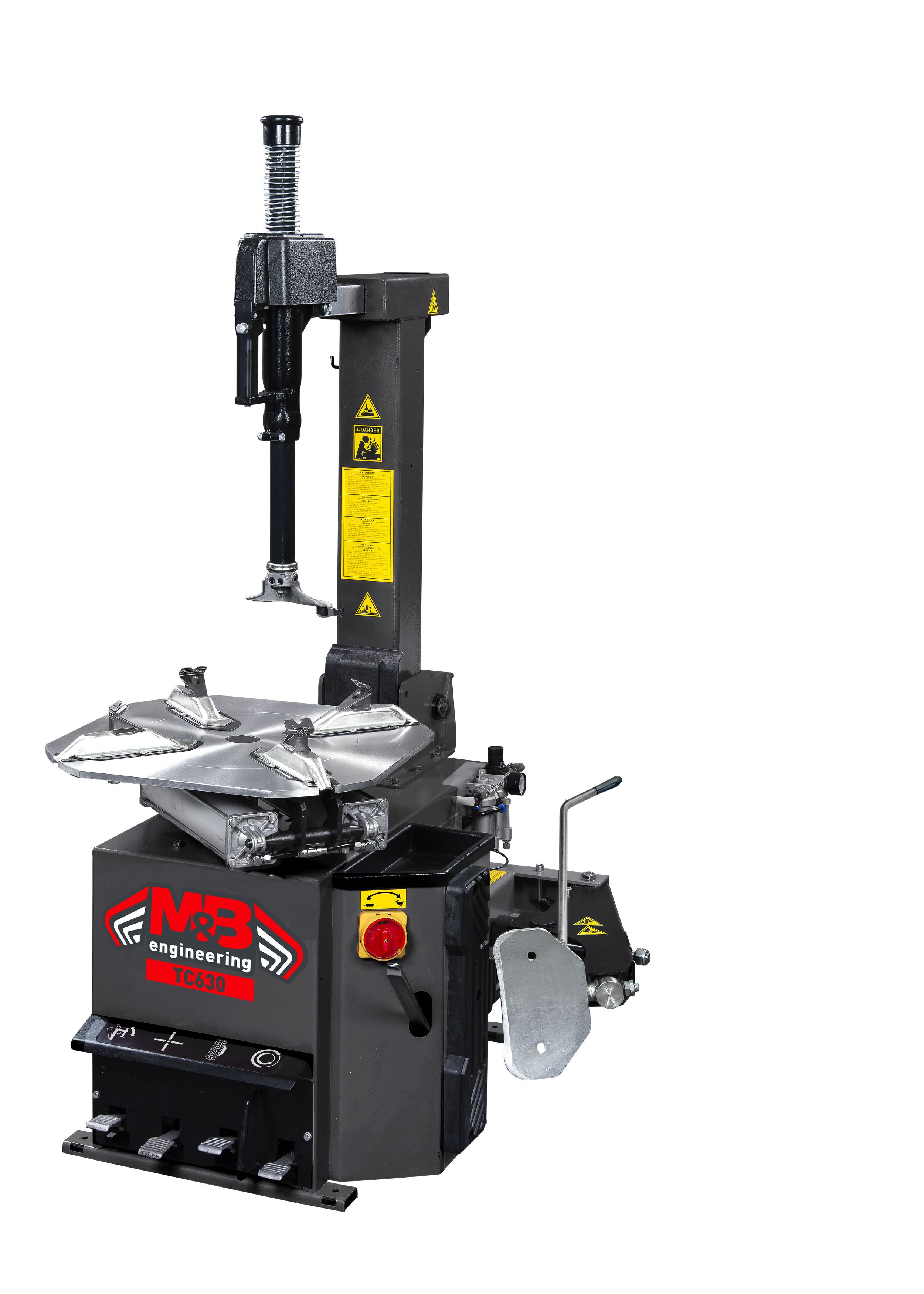 Une machine de découpe industrielle avec une surface métallique, des câbles et des dispositifs de sécurité.