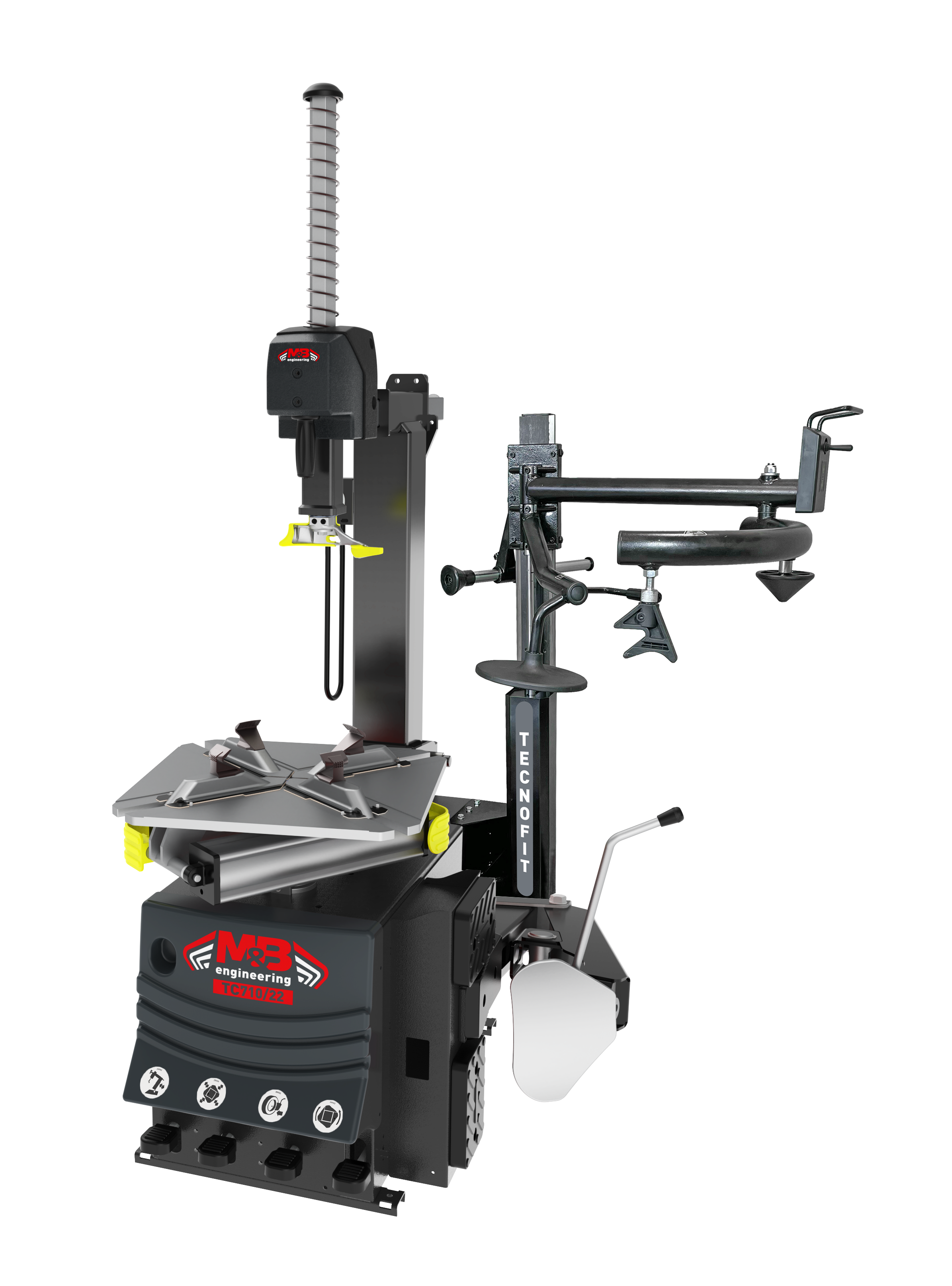 Machine de haute technologie avec un bras mécanique, une plateforme de travail, et divers composants, utilisée pour des essais ou des travaux industriels.