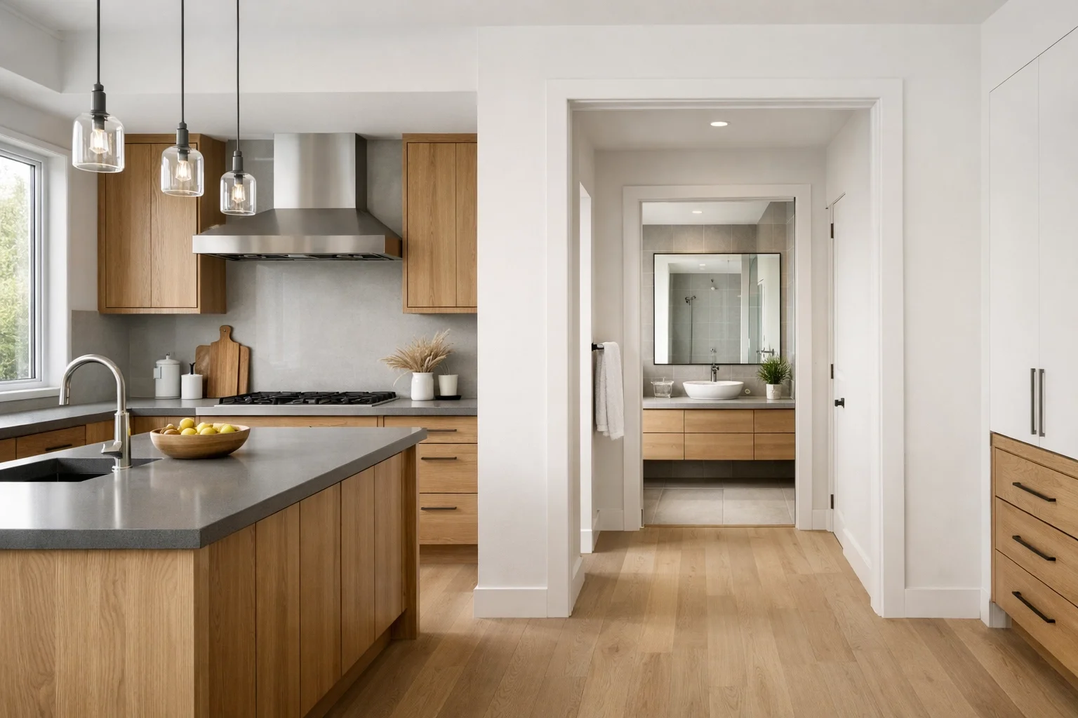 Kitchen and bath view in one