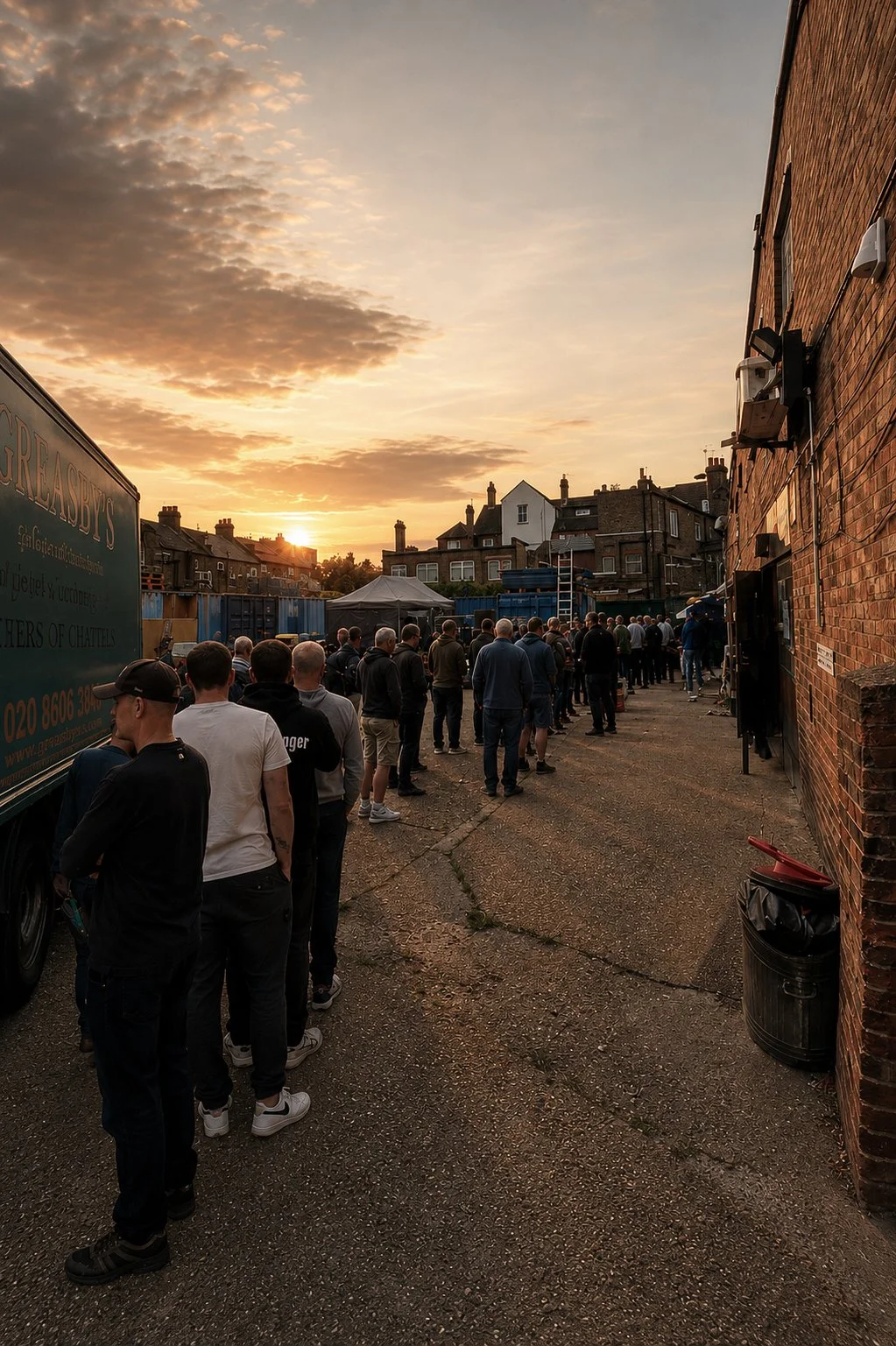 Customers queuing in the Greasby’s Auctioneers yard before an auction