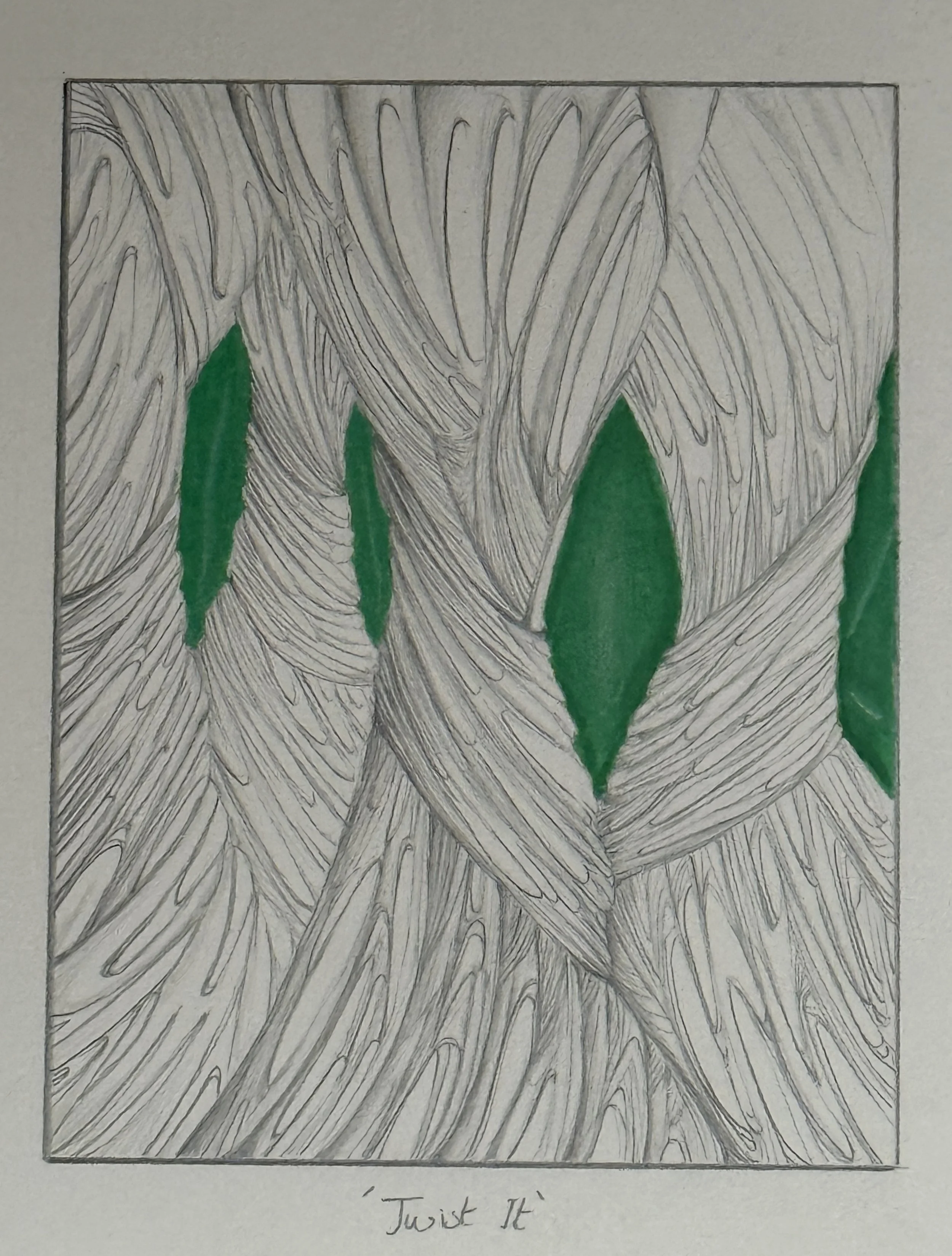 ‘Twist it’, Pencil and oil paint